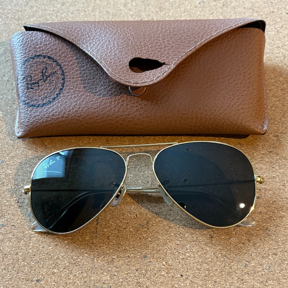 Ray-Ban Gold Aviator Sunglasses with Brown Case